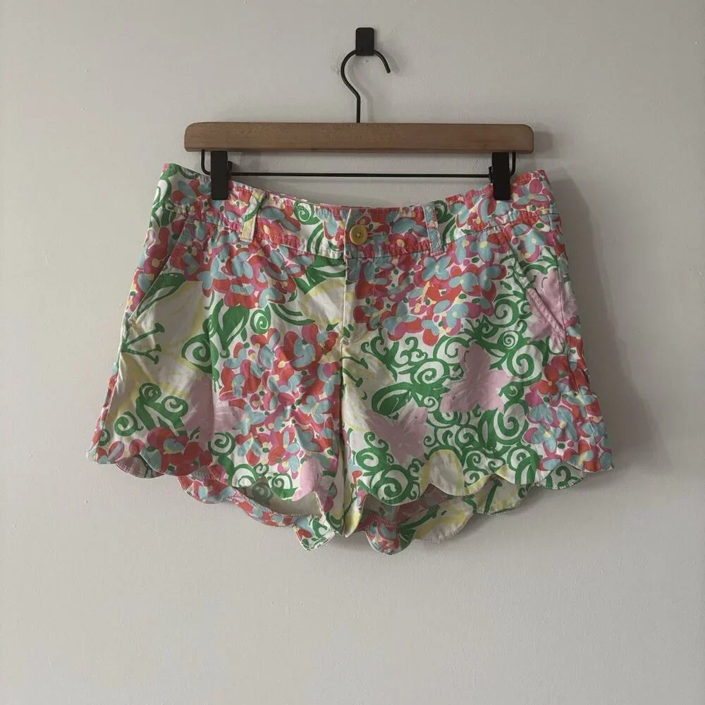 Lilly Pulitzer Buttercup Scalloped Shorts Butterfly‎ Print Size 4 Preppy